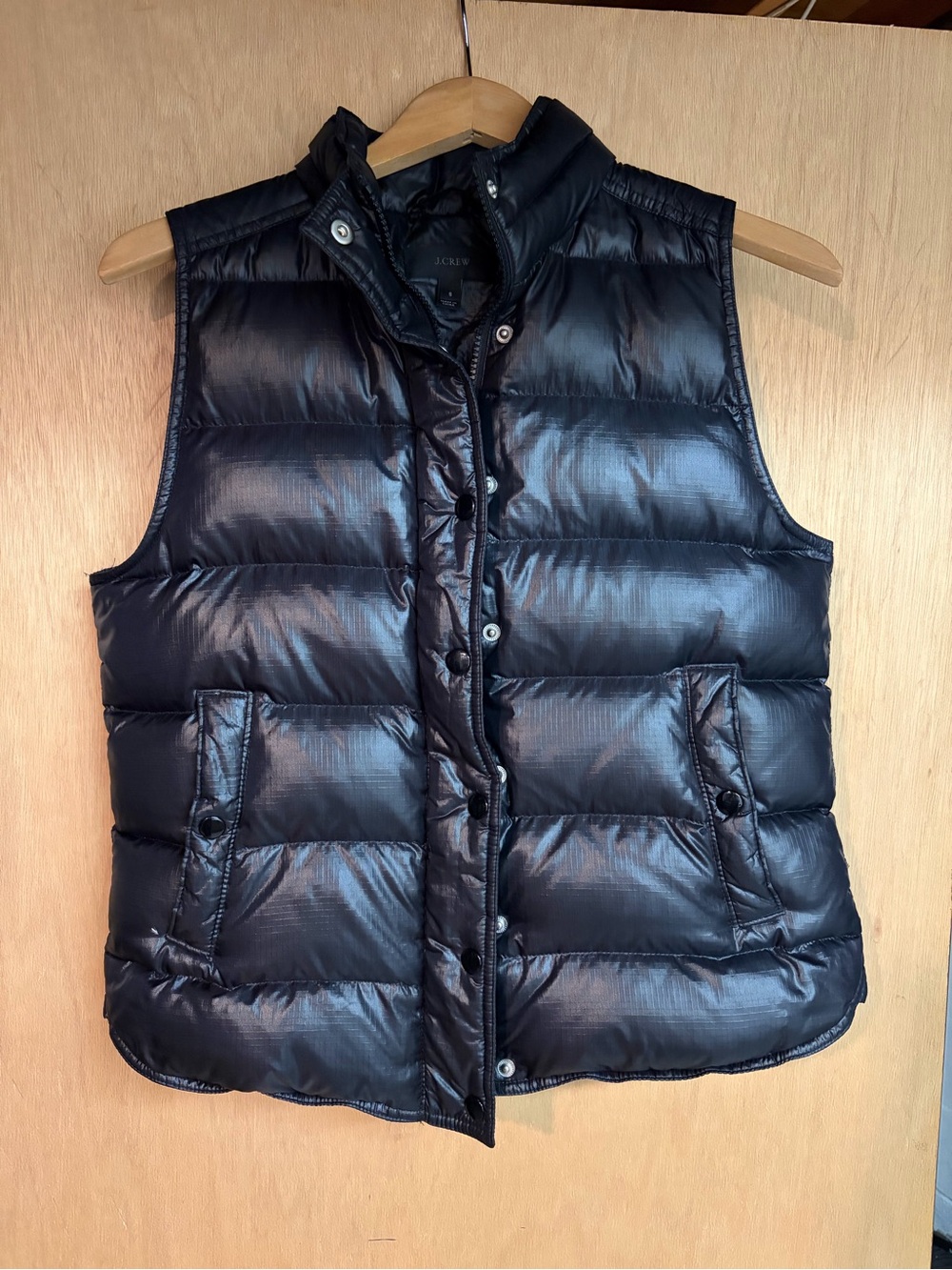 J Crew Black Shiny DOWN Quilted Puffer Vest - Small